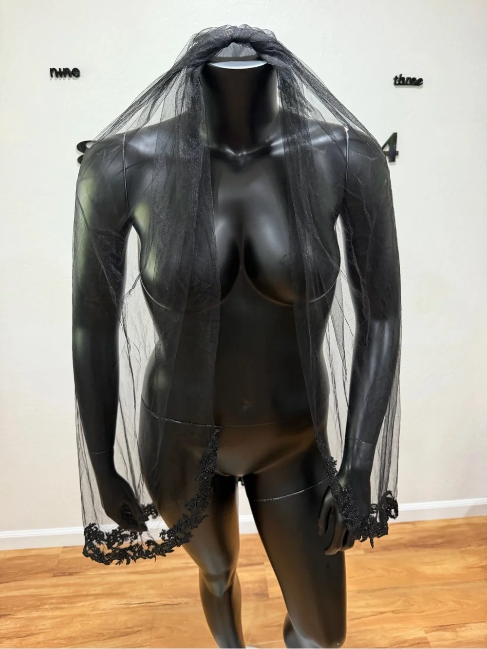 Black Gothic Lace Bridal Wedding Veil with Sequins